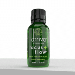 Kanva Botanicals Focus+Flow kava and kratom shot bottle in green
