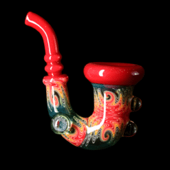 Keys Glass Sherlock #2, red and teal swirled glass Sherlock pipe, full view