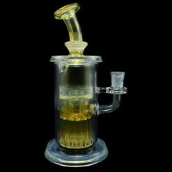 Leisure 13 Arm Fumed Incycler #1, yellow fumed glass incycler dab rig, front view