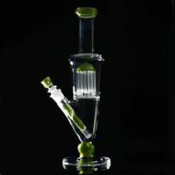 Leisure Color Accent Venetian Tube - Opal Yellow/Neptunium, clear glass tube with a green accent, front view