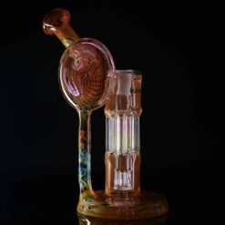 Leisure Pillar Disc Fumed Recycler #4, amber fumed glass recycler dab rig, angled view