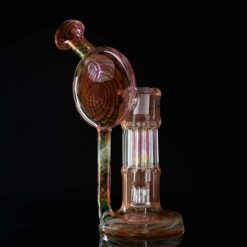 Leisure Pillar Disc Fumed Recycler #5, amber fumed glass recycler dab rig, angled view