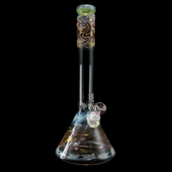 Mary Jane 38x4 Gold & Silver Fumed Tall Beaker #4, fumed beaker bong, 14-inch tall, front view
