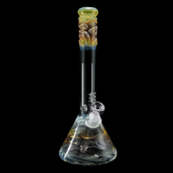 Mary Jane 38x4 Gold & Silver Fumed Tall Beaker #6, amber beaker bong, 14-inch tall, front view