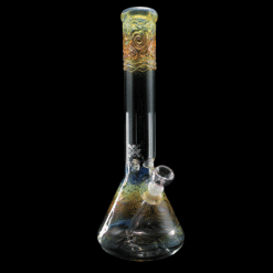 Mary Jane 50x5 Gold & Silver Fumed Beaker #3, amber fumed glass beaker bong, 15-inch tall, front view