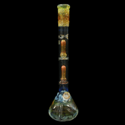 Mary Jane 50x5 Gold/Silver Fume Double Perc Beaker #1, fumed beaker bong with a double percolator, front view