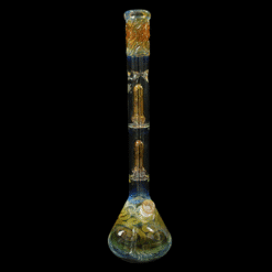 Mary Jane 50x5 Gold/Silver Fume Double Perc Beaker #2, fumed beaker bong with a double percolator, front view