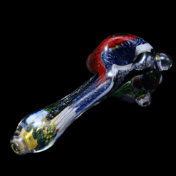 Matty White 2 Milli Dichro Banded Spoon - Spongebob, blue and white glass spoon pipe, front view
