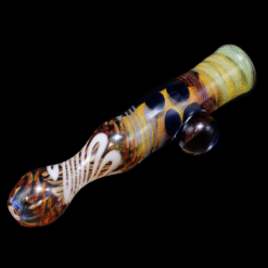 Matty White Carnival Milli One Hitter - Arachnid Boy, amber and white glass one-hitter, full view
