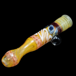Matty White Carnival Milli One Hitter - Brian, amber and red glass one-hitter, full view