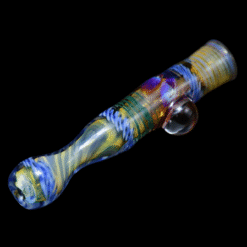 Matty White Carnival Milli One Hitter - Daffy, blue and gold glass one-hitter, full view