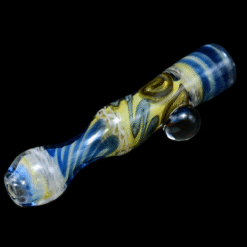 Matty White Carnival Milli One Hitter - Grateful Dead, blue and gold glass one-hitter, full view