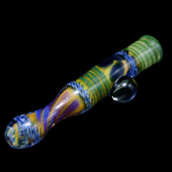 Matty White Carnival Milli One Hitter - Lion, blue and green glass one-hitter, full view