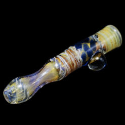 Matty White Carnival Milli One Hitter - Pooh, amber and blue glass one-hitter, full view