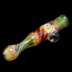 Matty White Carnival Milli One Hitter - Rick, green and orange glass one-hitter, full view