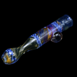 Matty White Carnival Milli One Hitter - Yogi, blue and purple glass one-hitter, full view