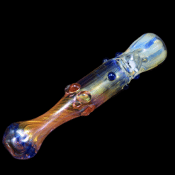 Matty White Goldie One Hitter - Crossbones, amber and blue glass one-hitter, full view