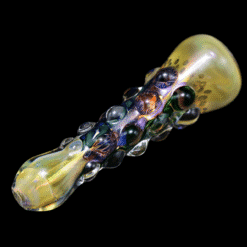 Matty White ISO Bumpy One Hitter #2, amber and purple bumpy glass one-hitter, full view