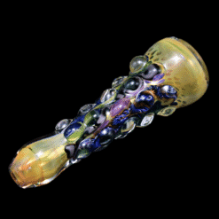 Matty White ISO Bumpy One Hitter #6, amber and blue bumpy glass one-hitter, full view