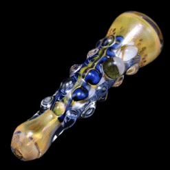 Matty White ISO Bumpy One Hitter w/ 2 Millis - Mandalas, amber and blue bumpy one-hitter, full view