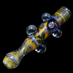 Matty White Large 3 Milli One Hitter - Family Guy, blue and amber glass one-hitter, full view