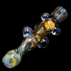 Matty White Large 3 Milli One Hitter - Simpsons, yellow and blue glass one-hitter, full view