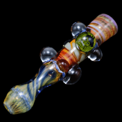 Matty White Large 3 Milli One Hitter - Super Guys, amber and blue glass one-hitter, full view