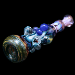 Matty White Xtreme One Hitter - Grateful Dead #1, blue beaded glass one-hitter, front view