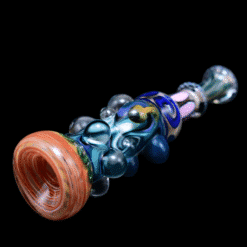 Matty White Xtreme One Hitter - Simpsons, teal beaded glass one-hitter, front view