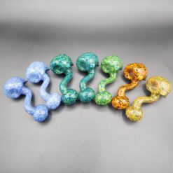 Mike O'Connor Sherlock, four colorful frit glass Sherlock pipes shown together