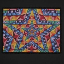 Mood Mats Portal #3, rainbow geometric star pattern mat, flat view