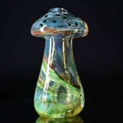 Nobody Mushroom Pipe #3, mushroom-shaped glass pipe on display stand