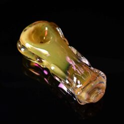 Nobody Spoon #1, amber iridescent glass spoon pipe, top view showing the bowl