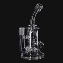 OJ Flame Clear Incycler - Serum, clear glass incycler dab rig, 7-inch tall, back view