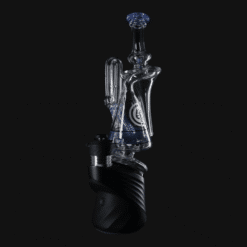 OJ Flame Puffco Peak beaker recycler in blue, 8.5-inch, on the device