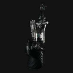 OJ Flame Puffco Peak cylinder recycler in Dragon's Eye, 8.5-inch, on the device