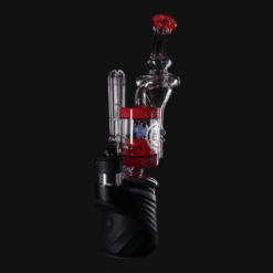 OJ Flame Puffco Peak cylinder recycler in Pink Slyme, 8.5-inch, on the device