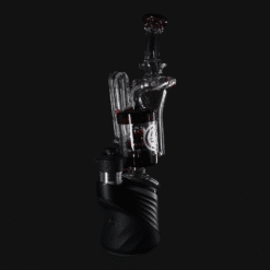 OJ Flame Puffco Peak cylinder recycler in Red Elvis, 8.5-inch, on the device