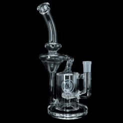 OJ Flame Showerhead Recycler in Pink Slyme, bent-neck bong with showerhead perc