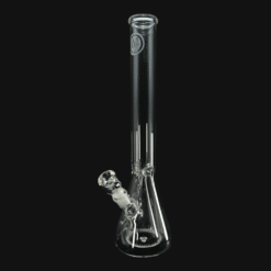 OJ Flame Collins Beaker - Dichro Accent Slide, clear glass beaker bong, front view