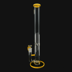 OJ Flame Double Inline Tube - Plantain, clear glass tube bong with an amber accent, front view