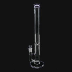 OJ Flame Double Inline Tube - Venom, clear glass straight tube bong with a purple accent, front view