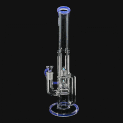 OJ Flame Peyote Perc Tube - Slyme, clear glass tube bong with a blue accent rim, 16-inch tall