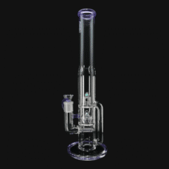 OJ Flame Peyote Perc Tube - Purple Lollipop, clear glass tube bong with a purple accent, 16-inch tall