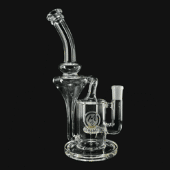 OJ Flame Showerhead Recycler - Yellow/Cropal, clear glass recycler dab rig, 9-inch tall, front view
