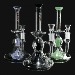 Phoenix Star Dual Showerhead bongs shown together in three colors