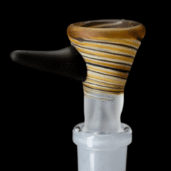 Sandberg 14mm Woodgrain Slide #5 in amber and black, front view on frosted joint