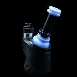 Shaggy Cropal Dry Peak Top #1, pale blue-white glass top attached to a black textured electric dab rig base