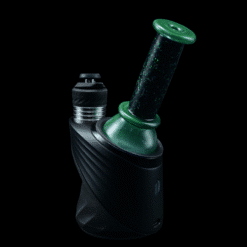 Shaggy Cropal Dry Peak Top #2, green marbled glass top attached to a black textured electric dab rig base