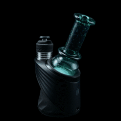 Shaggy Cropal Dry Peak Top #3, teal marbled glass top attached to a black textured electric dab rig base
